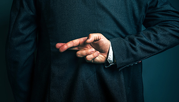 Dishonest businessman telling lies